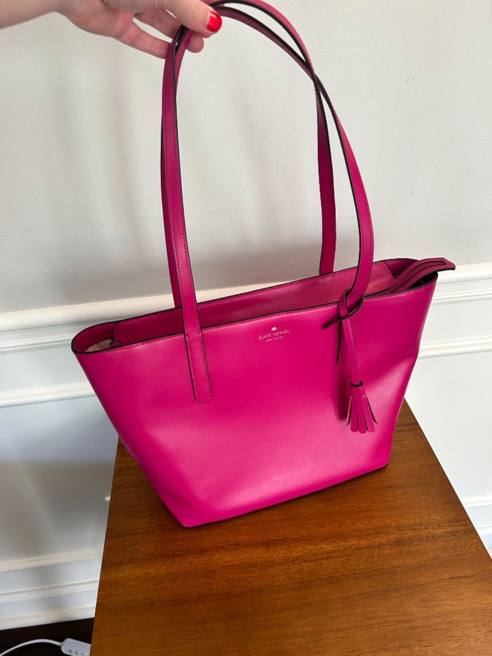 Kate Spade Emilia Large Tote NEVER USED deep magenta gold hardware topzip tassel - Picture 2 of 14